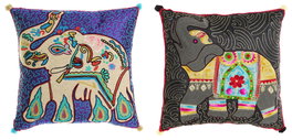 DKD Home Decor Cojín de Algodón Elefante Multicolor Bordado