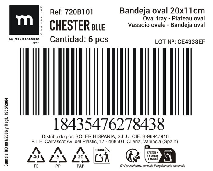 La Mediterranea Bandeja Oval Chester Blue 20x11cm (Pack de 18)