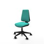 Silla de oficina Elche con mecanismo Contacto permanente básico tapizada con Similpiel color Turquesa. Equipada con Base piramidal negra, Sin brazos y Ruedas 65mm nailon