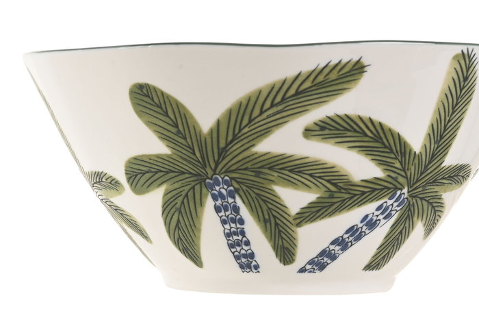 DKD Home Decor Ensaladera de Porcelana Palmeras Azul y Verde Palm 25