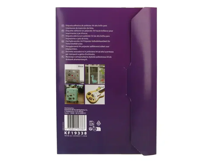Q-connect Vinilo Adhesivo A4 Blanco Alto Brillo para Impresoras Inkjet - Pack de 20 Hojas - Ideal para Etiquetas y Rótulos