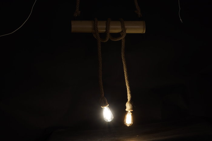 DKD Home Decor Lámpara de Techo de Bambú y Cuerda, 2 Bombillas, Marrón Claro