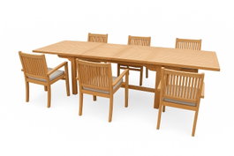 DKD Home Decor Mesa de Comedor Set 9 Teca Extensible Natural