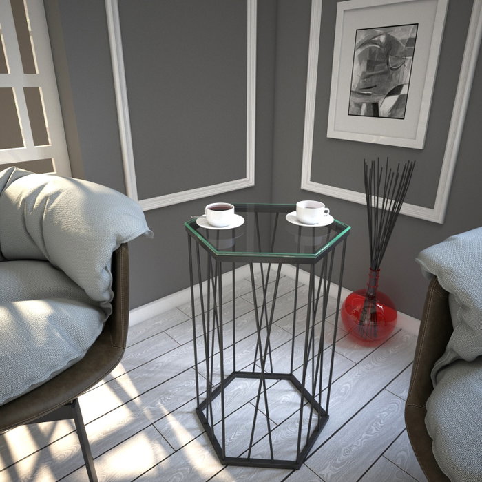 Hanah Home Mesa Auxiliar Antracita Cristal Tablero Partículas Melamina Metal 40x62x35 cm Hanah Home Mesa Auxiliar Antracita Cristal Tablero Partículas Melamina Metal 40x62x35 cm