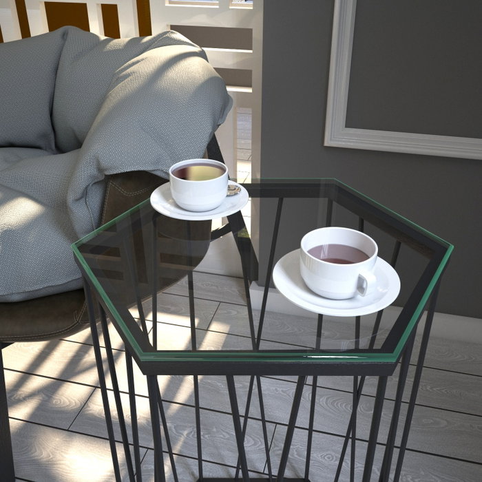 Hanah Home Mesa Auxiliar Antracita Cristal Tablero Partículas Melamina Metal 40x62x35 cm Hanah Home Mesa Auxiliar Antracita Cristal Tablero Partículas Melamina Metal 40x62x35 cm