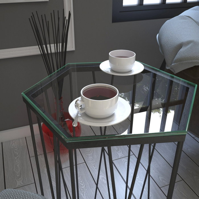 Hanah Home Mesa Auxiliar Antracita Cristal Tablero Partículas Melamina Metal 40x62x35 cm Hanah Home Mesa Auxiliar Antracita Cristal Tablero Partículas Melamina Metal 40x62x35 cm