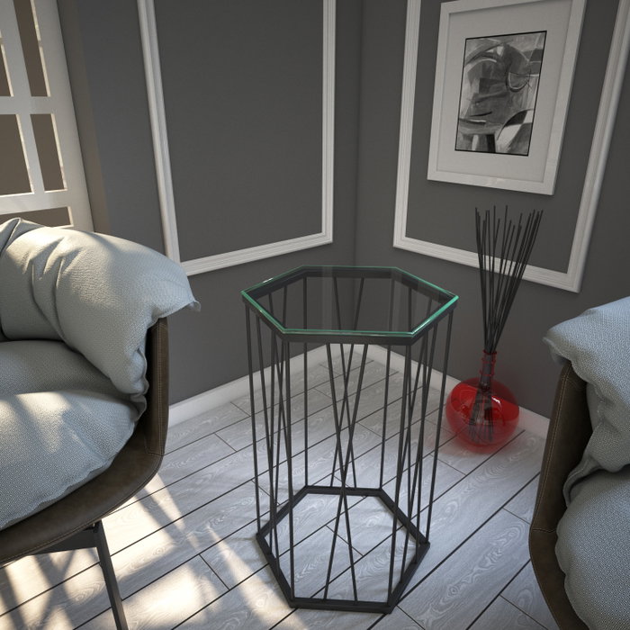 Hanah Home Mesa Auxiliar Antracita Cristal Tablero Partículas Melamina Metal 40x62x35 cm Hanah Home Mesa Auxiliar Antracita Cristal Tablero Partículas Melamina Metal 40x62x35 cm