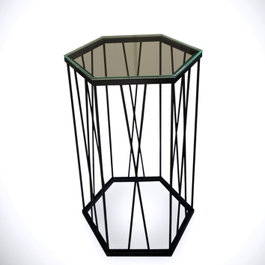 Hanah Home Mesa Auxiliar Antracita Cristal Tablero Partículas Melamina Metal 40x62x35 cm