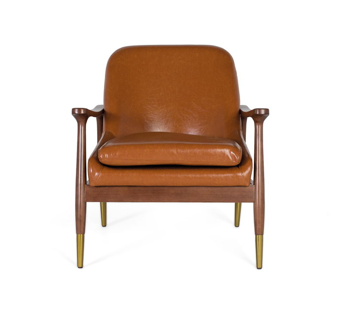 Giner Y Colomer Sillón Moderno en Madera de Caucho y P.U. Marrón Teja con Brazos Curvos