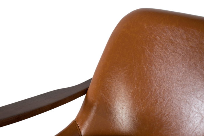 Giner Y Colomer Sillón Moderno en Madera de Caucho y P.U. Marrón Teja con Brazos Curvos