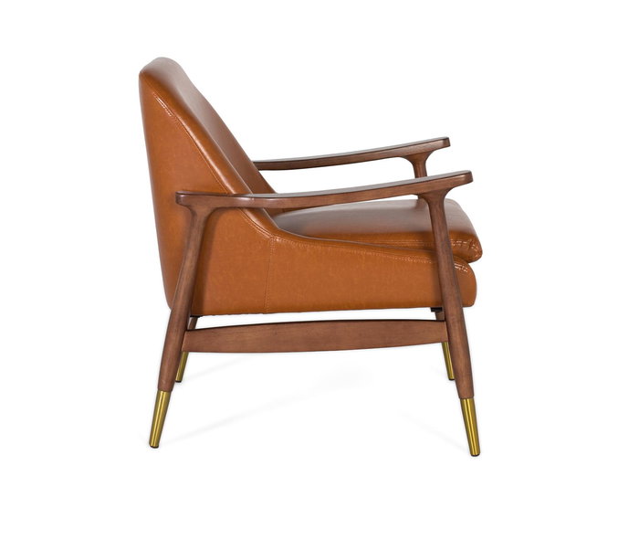 Giner Y Colomer Sillón Moderno en Madera de Caucho y P.U. Marrón Teja con Brazos Curvos