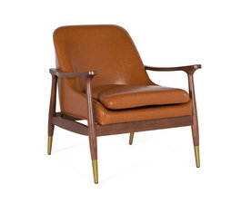 Giner Y Colomer Sillón Moderno en Madera de Caucho y P.U. Marrón Teja con Brazos Curvos