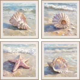 DKD Home Decor Cuadro Lienzo PS Caracolas Playa Surtido de 4 Piezas