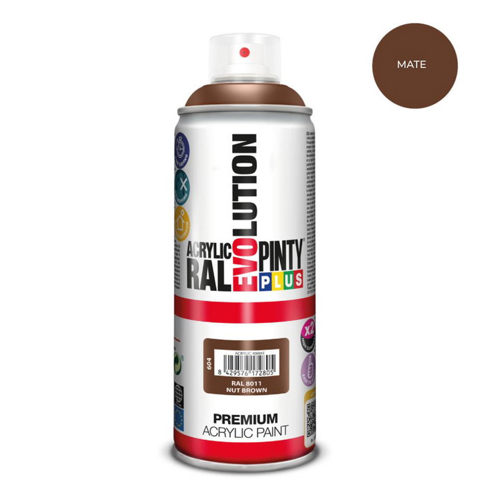Pinty Plus Pintura acrílica spray mate RAL 8011 Nut Brown 520 cc 300 g
