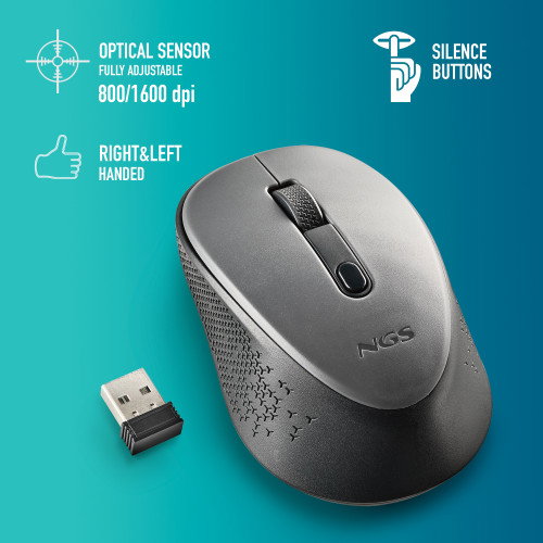 NGS DEW Ratón Inalámbrico Ambidextro Gris