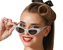 Gafas Blancas Con Lunares Negros Estilo Retro Rockabilly Pin-Up Camarera Americana