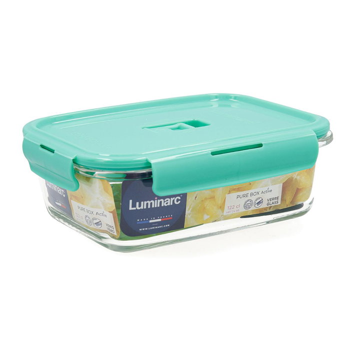 Recipiente Rectangular Hermético Vidrio Turquesa Luminarc 122 cL