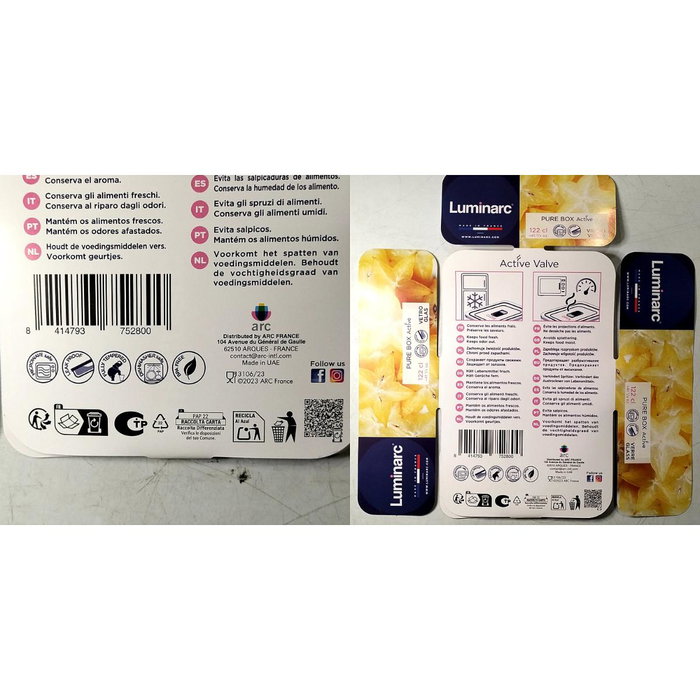 Luminarc Recipiente Rectangular Hermético de Vidrio Turquesa 122 cL Luminarc Recipiente Rectangular Hermético de Vidrio Turquesa 122 cL
