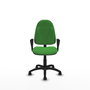 Silla de oficina Algarra con mecanismo Contacto permanente básico tapizada con Tela color Verde. Equipada con Base poliamida negra, Brazos fijos y Ruedas autofrenantes