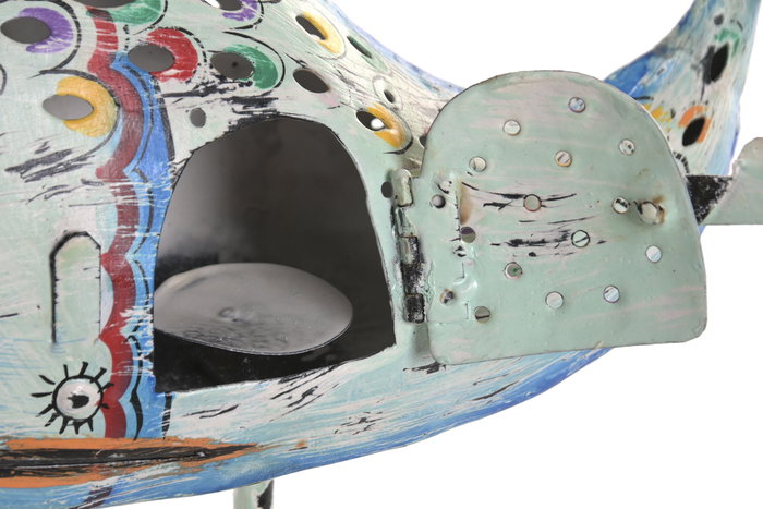 DKD Home Decor Escultura de Ballena Pintada en Hierro Azul DKD Home Decor Escultura de Ballena Pintada en Hierro Azul