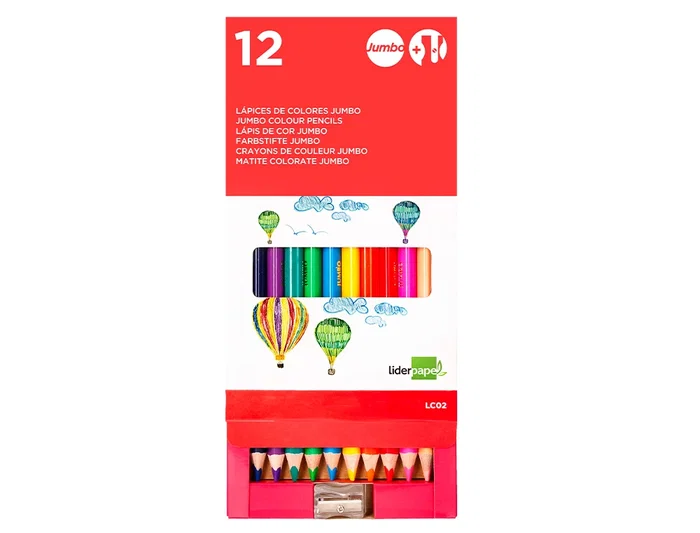 Liderpapel Lápices de Colores Jumbo con Sacapuntas, Caja de 12 Unidades, Colores Surtidos Liderpapel Lápices de Colores Jumbo con Sacapuntas, Caja de 12 Unidades, Colores Surtidos