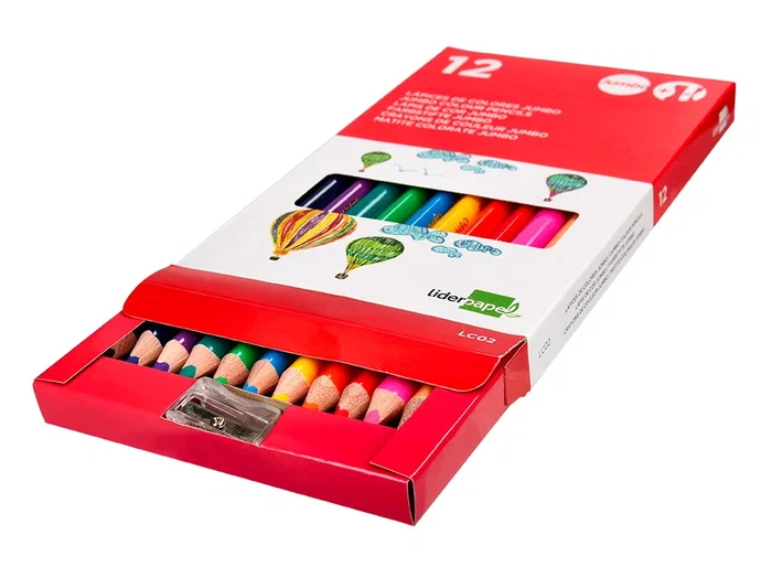 Liderpapel Lápices de Colores Jumbo con Sacapuntas, Caja de 12 Unidades, Colores Surtidos Liderpapel Lápices de Colores Jumbo con Sacapuntas, Caja de 12 Unidades, Colores Surtidos