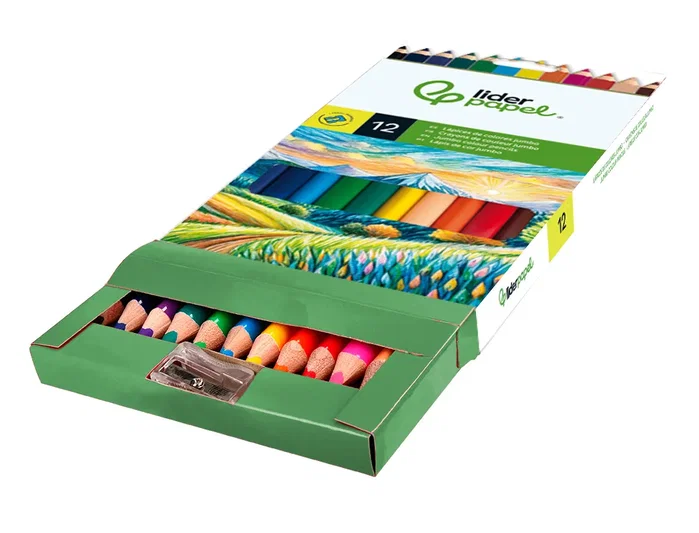 Liderpapel Lápices de colores jumbo con sacapuntas, colores surtidos
