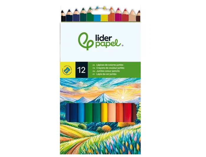 Liderpapel Lápices de colores jumbo con sacapuntas, colores surtidos
