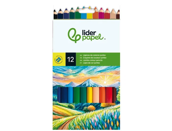 Liderpapel Lápices de colores jumbo con sacapuntas, colores surtidos