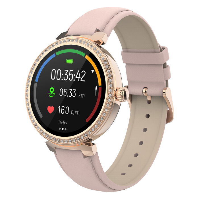 Denver Reloj Inteligente SWC-342RO Rosa Oro, Pantalla Táctil IPS 1.2", Monitor Frecuencia Cardíaca, Oxígeno, Sueño, Resistente Agua IP67