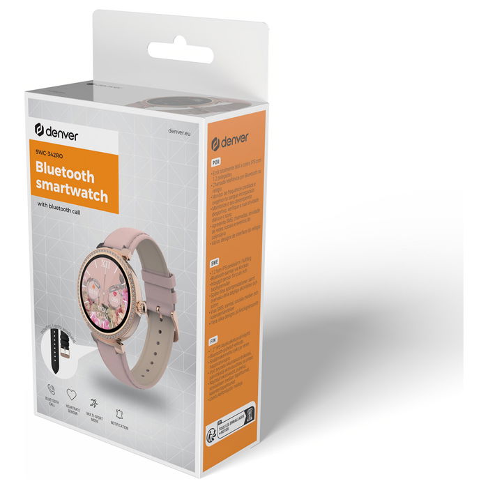 Denver Reloj Inteligente SWC-342RO Rosa Oro, Pantalla Táctil IPS 1.2", Monitor Frecuencia Cardíaca, Oxígeno, Sueño, Resistente Agua IP67