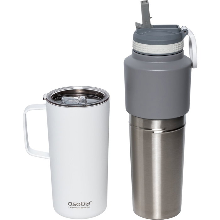 Asobu Twin Pack Botella y Taza Térmica Blanca 0,9 L + 0,6 L Asobu Twin Pack Botella y Taza Térmica Blanca 0,9 L + 0,6 L