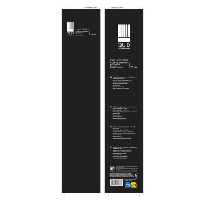 Cuchillo Jamón Acero Inoxidable Inox Chef Black Quid Professional 28 cm (36 Unidades)