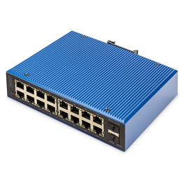 Digitus 16+2P Industrial Gigabit Ethernet Switch L2 Managed - 16 Puertos RJ-45 Gigabit + 2 SFP, Conmutador Gestionado para Montaje DIN, IP40