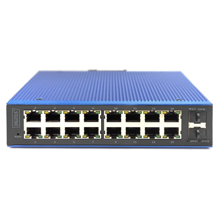 Digitus 16+2P Industrial Gigabit Ethernet Switch L2 Managed - 16 Puertos RJ-45 Gigabit + 2 SFP, Conmutador Gestionado para Montaje DIN, IP40