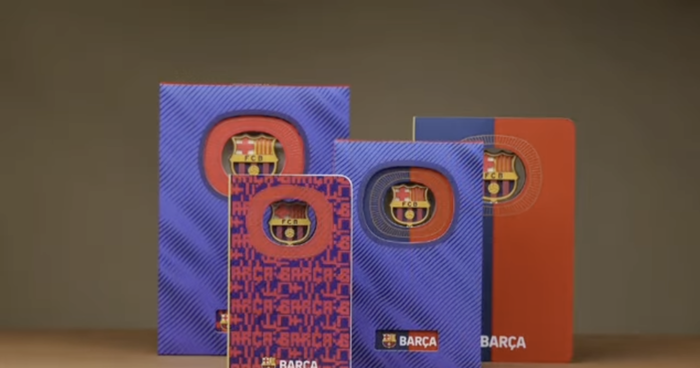 MOCILAB Cuaderno FC Barcelona A5 con Escudo en 3D y Lomo Textil - 120 Hojas Sin Pautar