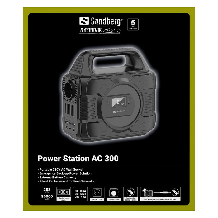 Sandberg Power Station AC300 296Wh 80000mAh 300W Portátil Exteriores Negro 3,26kg Sandberg Power Station AC300 296Wh 80000mAh 300W Portátil Exteriores Negro 3,26kg