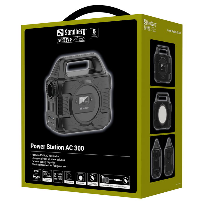 Sandberg Power Station AC300 296Wh 80000mAh 300W Portátil Exteriores Negro 3,26kg Sandberg Power Station AC300 296Wh 80000mAh 300W Portátil Exteriores Negro 3,26kg