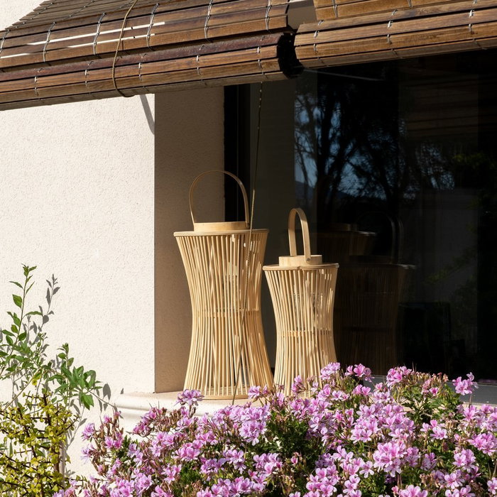 Farol Portavelas Natural Bambú 20 X 20 X 50 cm (Set de 2)