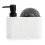 Andrea House Cc71086 Dispensador de jabón con estropajo de poliresina blanco/negro 16 x 5 x 15 cm