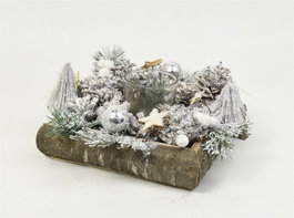 DKD Home Decor Portavelas de Abedul y Cristal Nevado