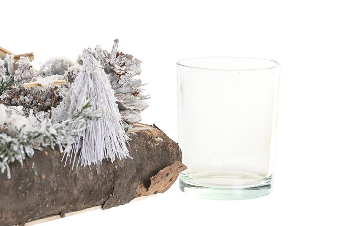 DKD Home Decor Portavelas de Abedul y Cristal Nevado