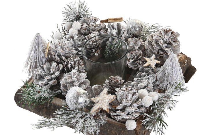 DKD Home Decor Portavelas de Abedul y Cristal Nevado
