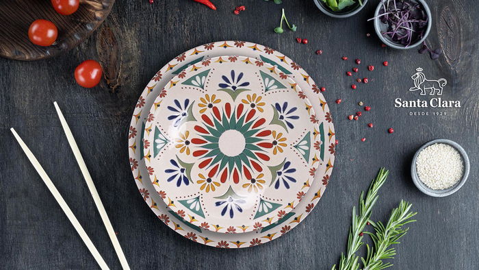 Santa Clara Vajilla Coimbra Monaco, 12 Piezas, Brillo, Plato Llano 26 cm, Plato Hondo 21 cm, Plato Postre 20 cm (2 Unidades)