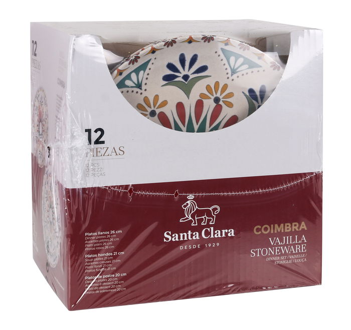 Santa Clara Vajilla Coimbra Monaco, 12 Piezas, Brillo, Plato Llano 26 cm, Plato Hondo 21 cm, Plato Postre 20 cm (2 Unidades)