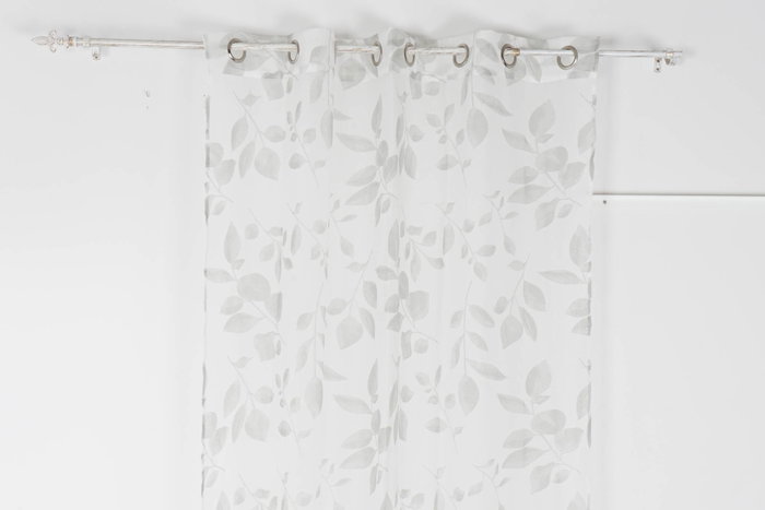 DKD Home Decor Cortina Oriental Gris Claro Blanco Poliester Visillo Hojas 270 x 140 cm (2 Unidades)
