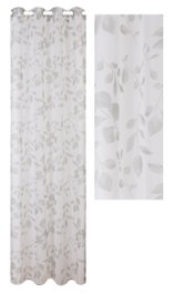 DKD Home Decor Cortina Oriental Gris Claro Blanco Poliester Visillo Hojas 270 x 140 cm (2 Unidades)