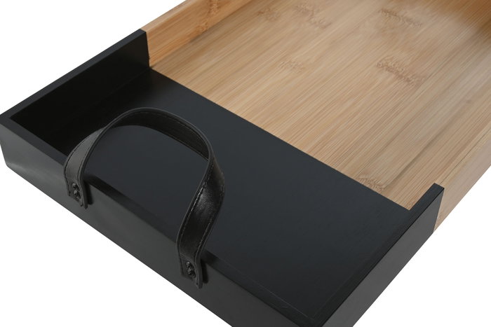 DKD Home Decor Bandeja de Bambú y PU Negro y Natural 42x27x4,5 cm DKD Home Decor Bandeja de Bambú y PU Negro y Natural 42x27x4,5 cm