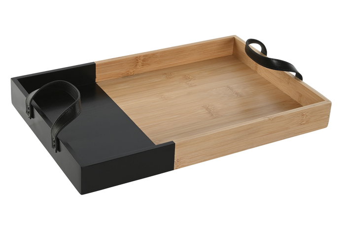 DKD Home Decor Bandeja de Bambú y PU Negro y Natural 42x27x4,5 cm DKD Home Decor Bandeja de Bambú y PU Negro y Natural 42x27x4,5 cm