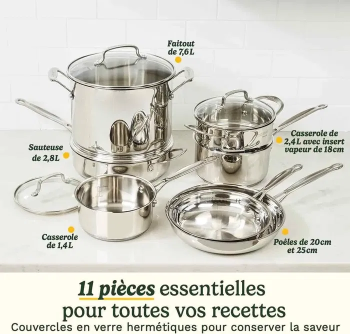 Cuisinart 77-11G Juego de Utensilios de Cocina, Acero Inoxidable, 11 Piezas, Apto para Inducción